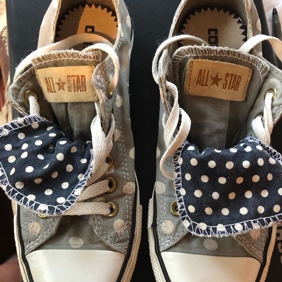 ALL STAR Converse Sneakers Gray/Blue Polka Dots / Double Tongue Women's Size 7 - Picture 2 of 13